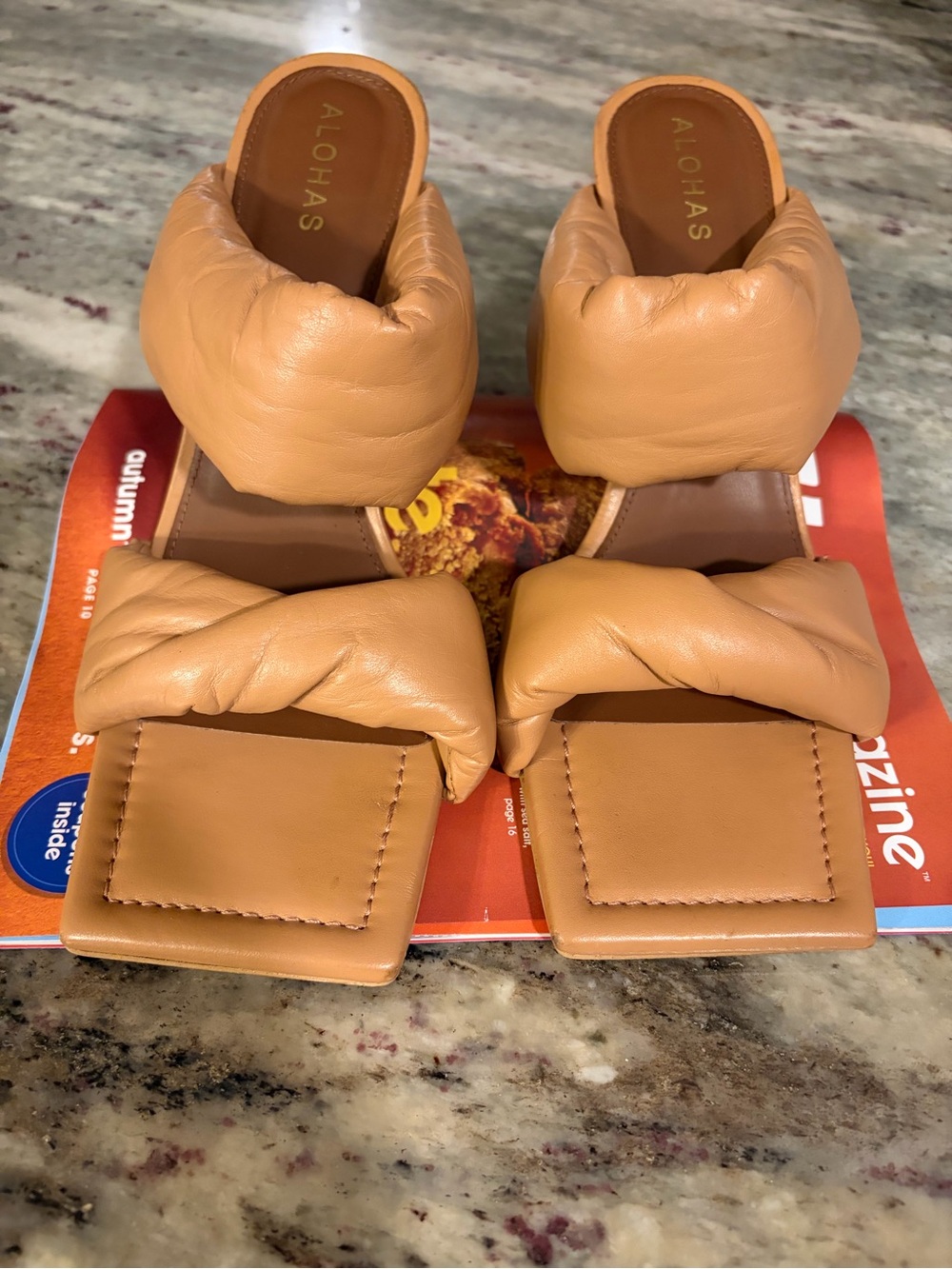 ALOHAS Tan Padded Square-Toe Slide Sandals